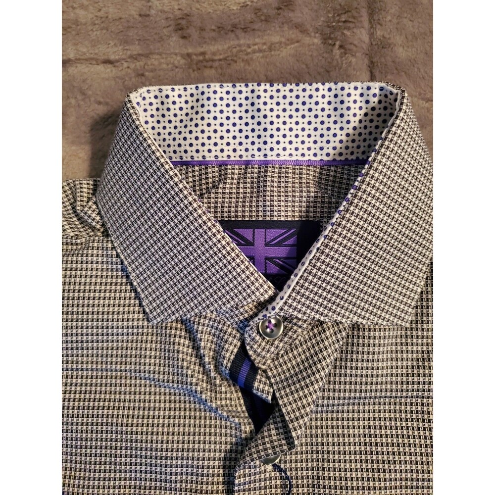 Michelsons of London Wrinkle Free Stretch Gingham Dress Shirt S 14-14.5 32/33 - Picture 7 of 16